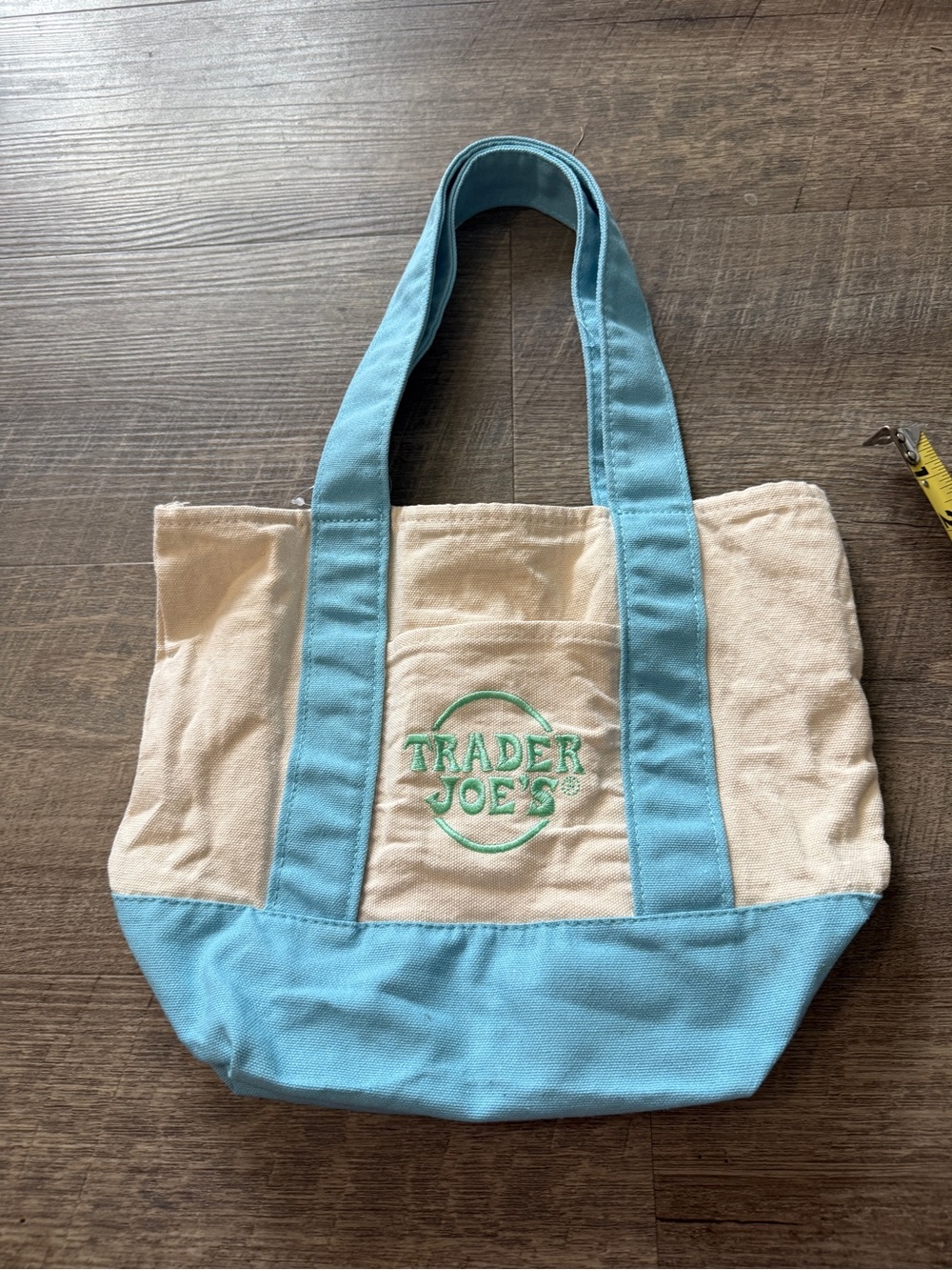 Trader Joe’s Cream and Light Blue Canvas Tote Bag